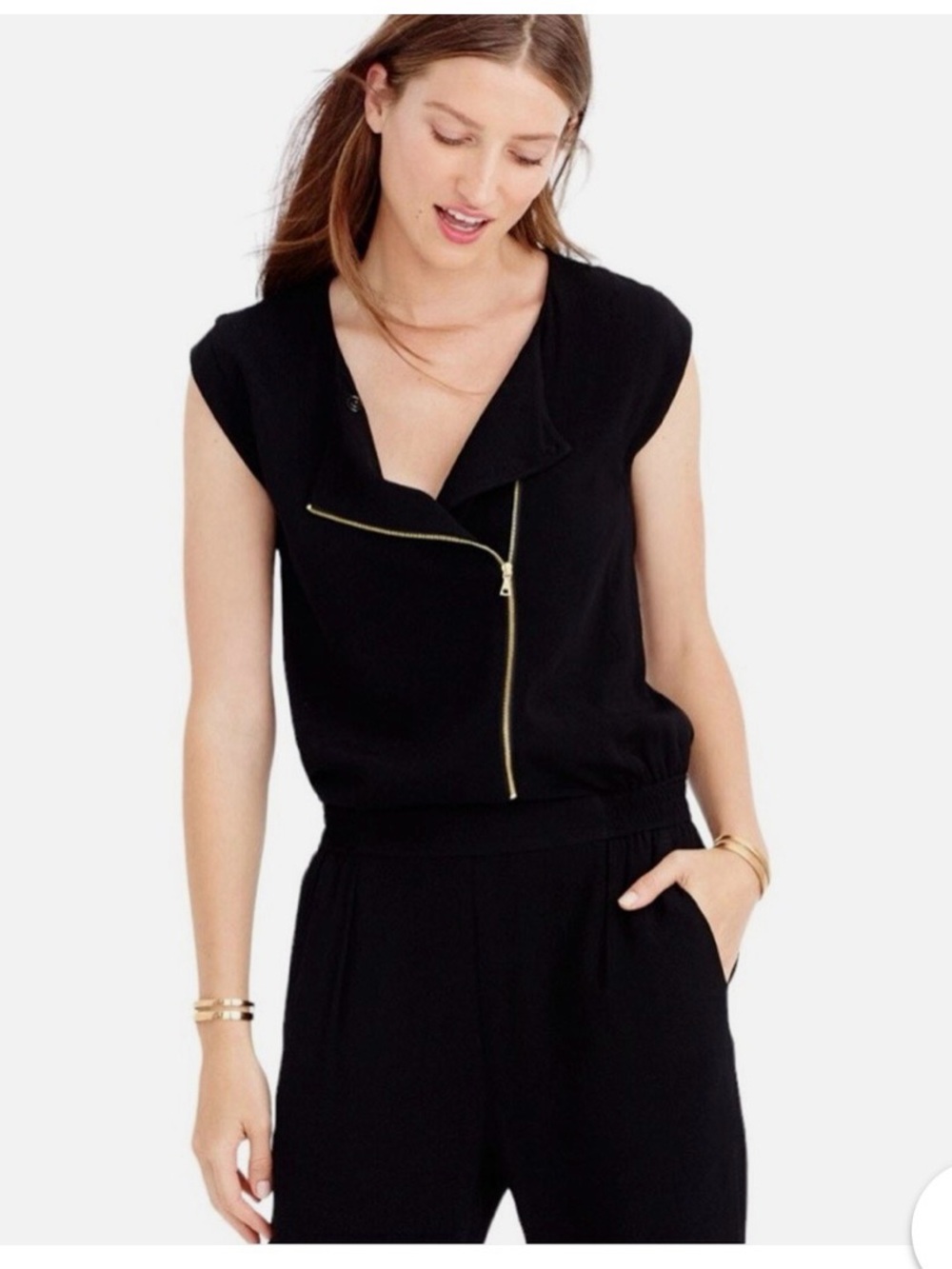 Black Sleeveless Zip-Front Jumpsuit